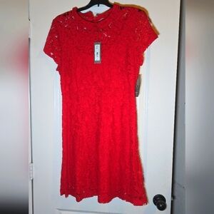 NWT Eva Mendes NY & Co Red Collared Lace A Line Dress